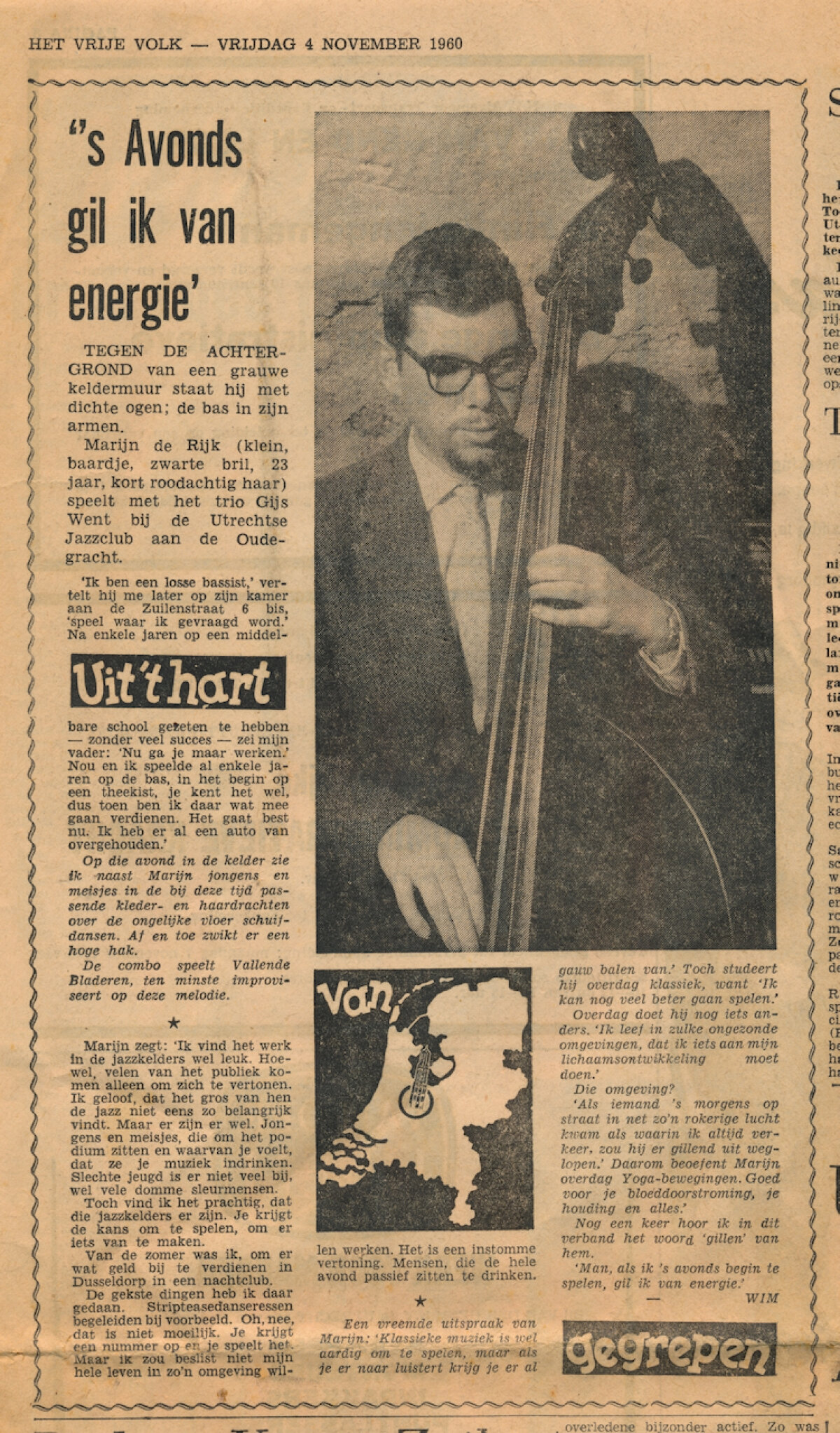 Interview met De Rijk in het Vrije Volk 1960.